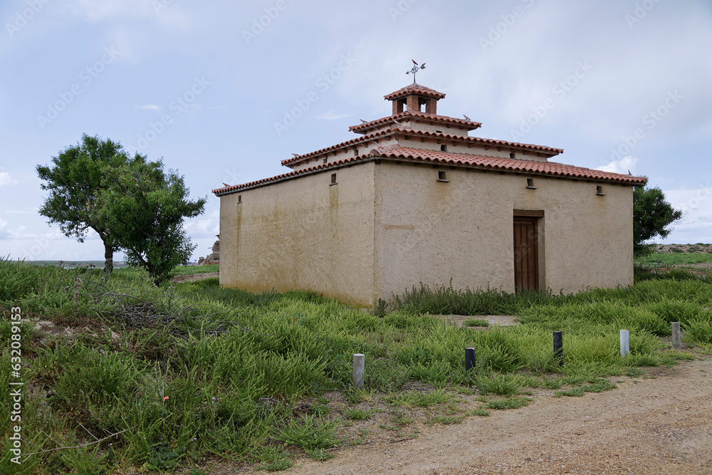 Landscape with a dovecote in Lagunas Villafafila, Zamora province, Spain