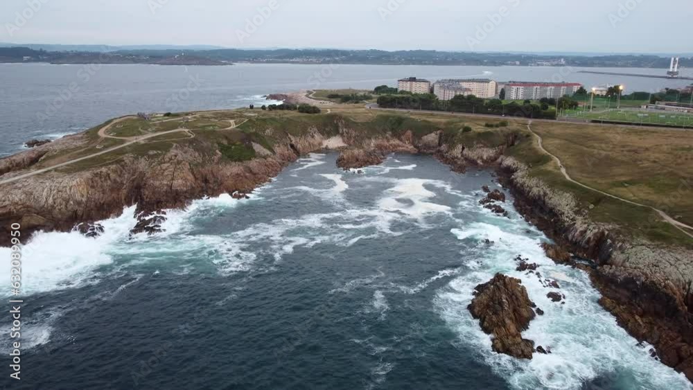 Aerial Pullback Revealing Wild Atlantic Ocean Coastline - A Coruña Aerial Pullback Revealing Wild Atlantic Ocean Coastline - A Coruña