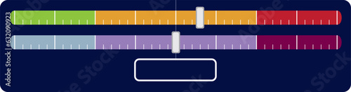 scrollbar, vector illustration. Panel slider bar. Minimum or maximum adjustment button. Horizontal drag shape, level, scale.