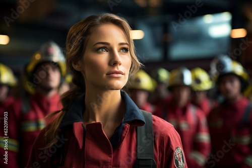 Dedicated Female Firefighter. Generative AI