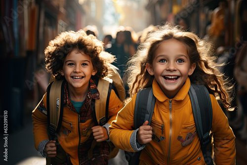 children boy and girl with backpacks going to school © ZoomTeam