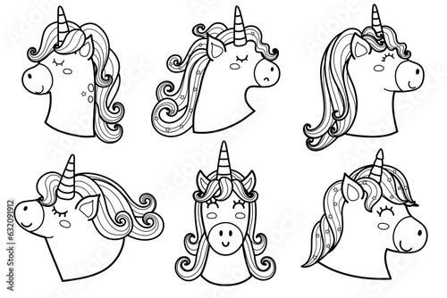 Tela Cute unicorn heads outline collection