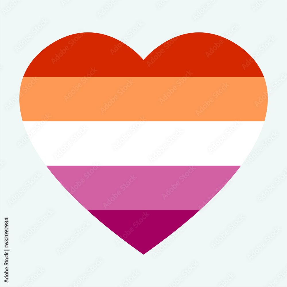 Lesbian flag colors with striped heart shape icon vector illustration. Lesbian flag colors with striped heart shape icon vector illustration.