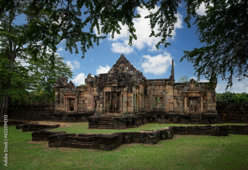 Prasat muang tam sanctuary stone castle famous landmark of Buriram province Thailand. photo