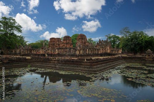 Prasat muang tam sanctuary stone castle famous landmark of Buriram province Thailand. photo