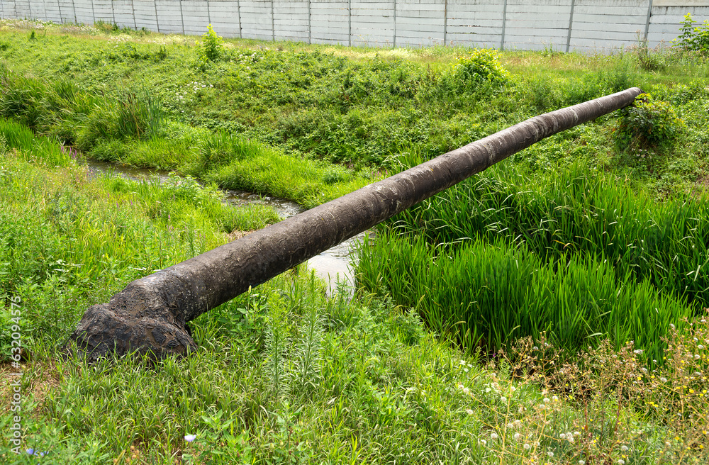 Fototapeta premium Isolated Pipeline Across the creek for heat, water, gas.