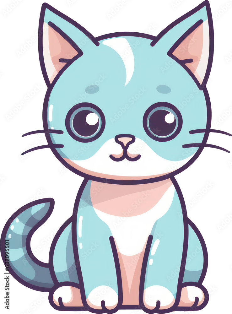 Cute kitten clip art with a transparent background in a flat design style. Generative AI.