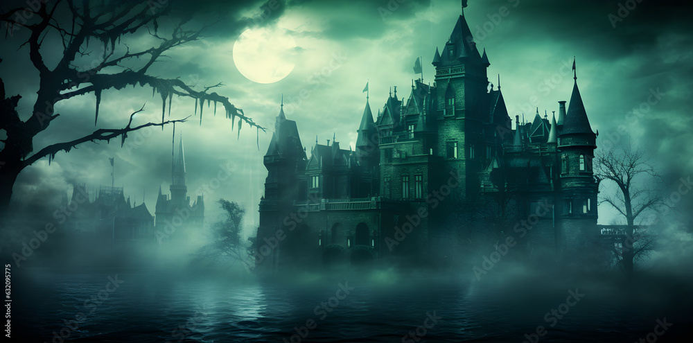 Horror Haunted Castle Under a Full Moon Generative ai 