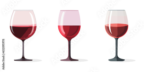 Set transparent wine glass in flat design isolated on white background. Vector illustration