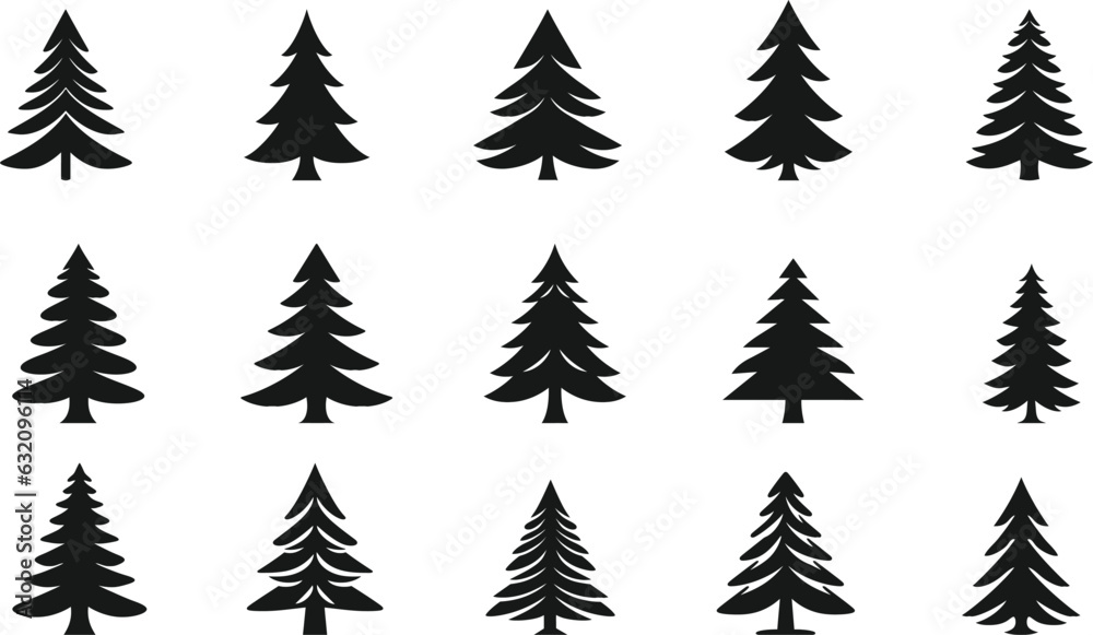 Obraz premium set of Christmas tree silhouettes on white background. Vector illustration