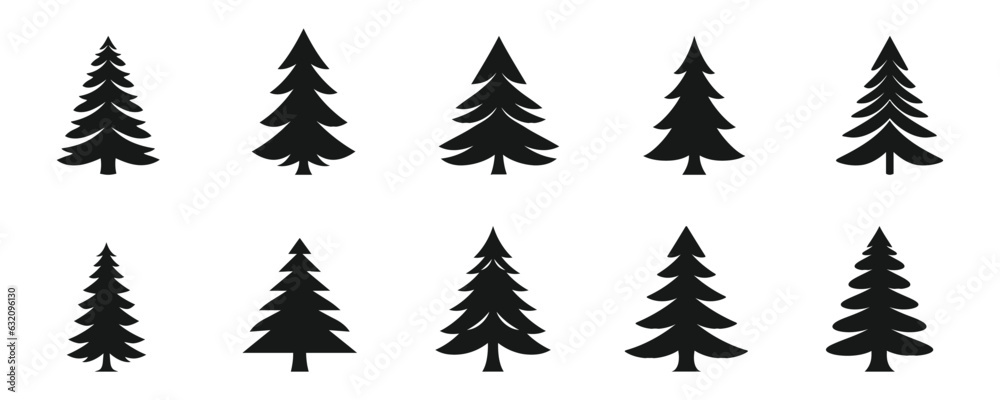 Fototapeta premium set of Christmas tree silhouettes on white background. Vector illustration