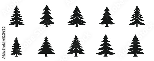 Foto set of Christmas tree silhouettes on white background