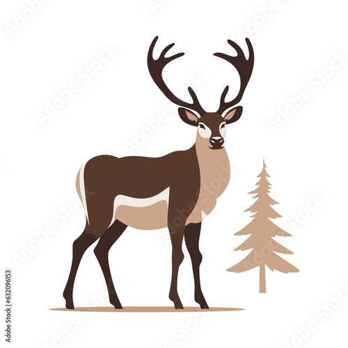 Deer in a flat style on a white background. Reindeer icon. Vector illustration