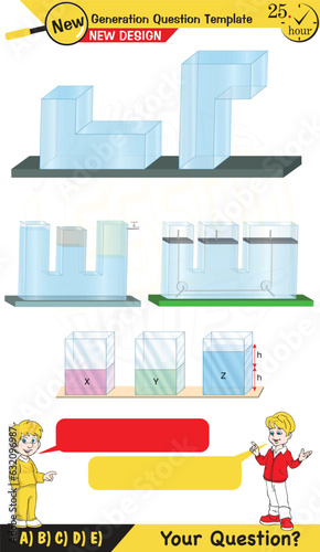 Physics, pressure and lifting force, archimedes principle, pressure of liquids and gases, Pascal's law, pressure of solids, Next generation problems, two boys speech bubble, template, experiment  © bAHTIM