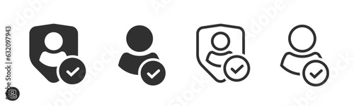 Protect personal data icon vector graphic pictogram, privacy safety shield check mark simple symbol, user customer account cyber virtual security guarantee label, id identity safeguard defense image