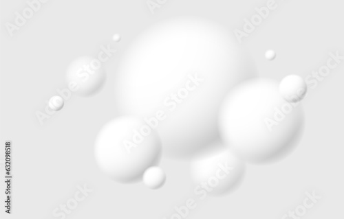 Light and soft 3D defocused spheres vector abstract background, relaxing ambient theme with white balls in levitation, atmospheric wallpaper.