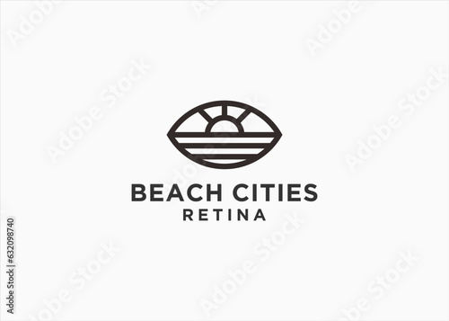 eye with beach logo design vector silhouette illustration