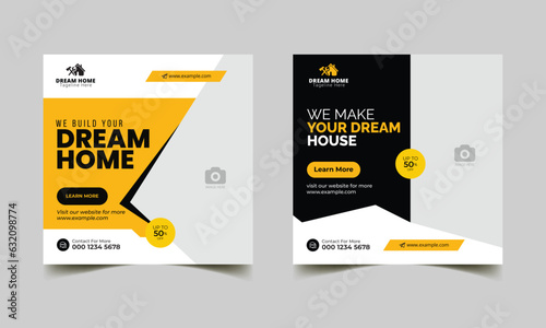 editable modern construction handyman home repair social media web banner instagram post template. 