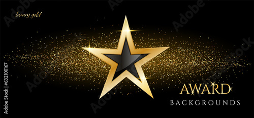 Award ceremony luxurious vector background with golden star. Holiday postcard, web banner, greeting, invitational backdrop with golden dust.