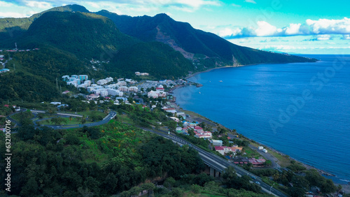 Aerial View to the Azure Bay of the Paradise Guadeloupe, Caribbean Islands