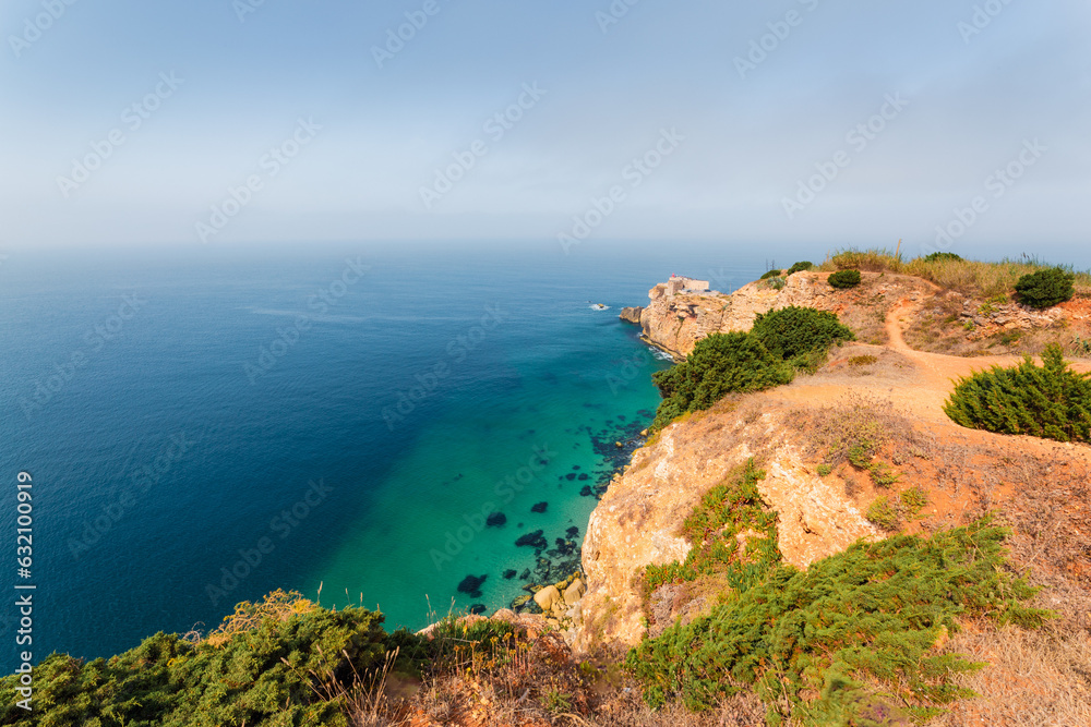 Nazare lighthouse and coastline, Portugal