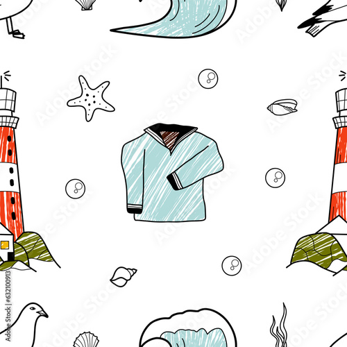 vector pencil seamless pattern on the theme of sea cruise