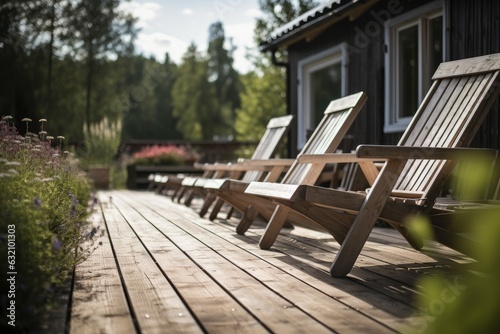 Veranda wooden chairs outside. Generate Ai © nsit0108