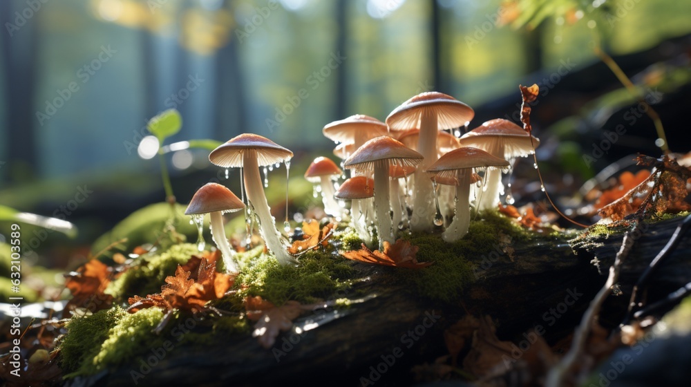 Shaggy Ink Cap mushroom toxic inedible wild forest white mushroom. - obrazy, fototapety, plakaty 