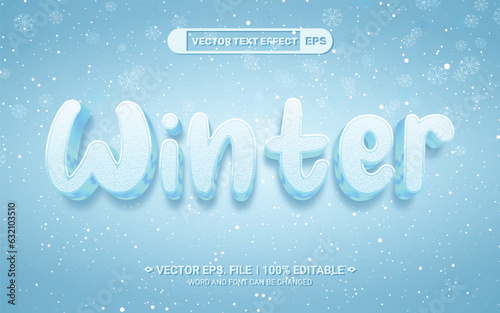 3d editable winter cold snow elegant style vector text effect