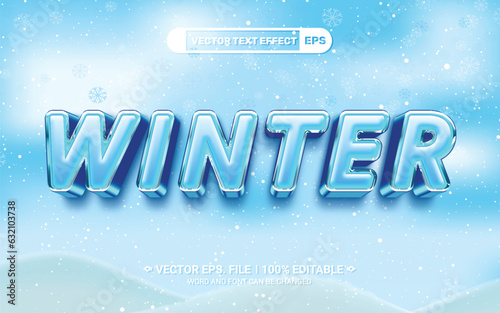 Winter ice editable 3d vector text effect