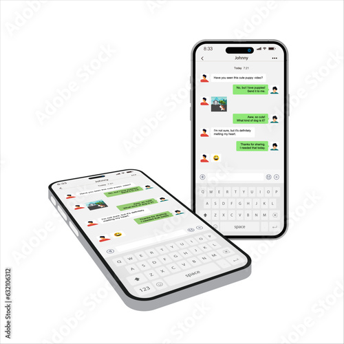 Smartphone Perspective View. Message Bubble Chats for Smartphones with Vector Chat Boxes Designed for Mobile Messaging Applications. Vector.