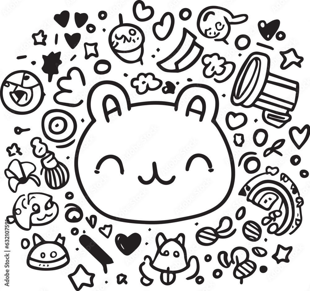 Cute hand drawn doodle kawaii animal set. Vector illustration.