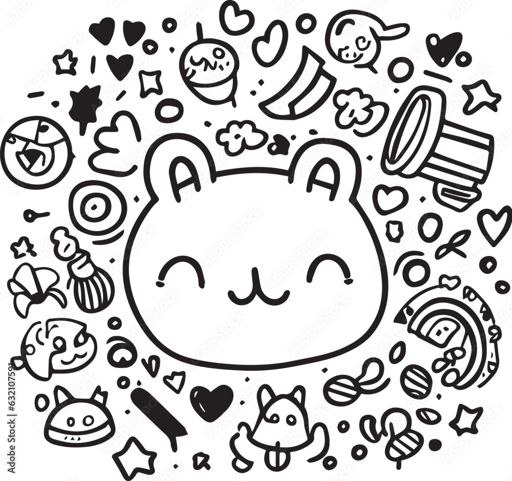 Fototapeta premium Cute hand drawn doodle kawaii animal set. Vector illustration.