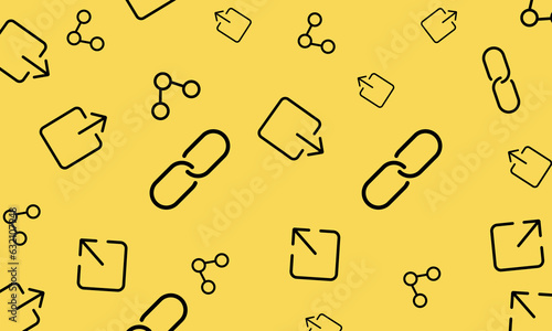 Icon set of link. Link, share link, external link black vector pattern on yellow background. Vector ilustration
