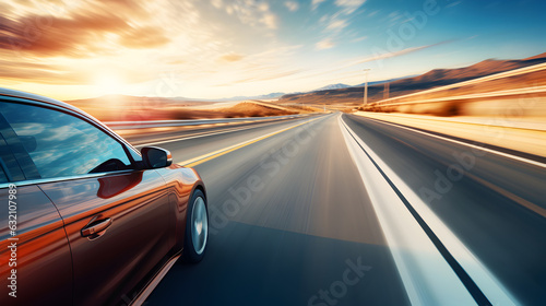 vue rapprochée d'une voiture roulant à vive allure sur l'autoroute, effet de vitesse © Fox_Dsign