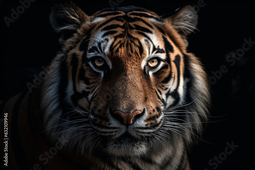 A tiger’s face closeup. Generative AI.