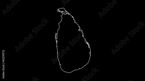 Sri Lanka map animation line. White line drawing on a black background.