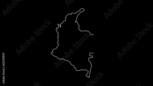 Colombia map animation line. White line drawing on a black background. photo
