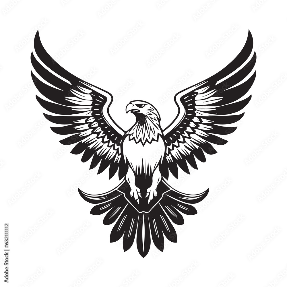 Obraz premium Eagle, hawk, falcon emblem with spread wings, heraldic symbol, bird, predator, wild animal, design,