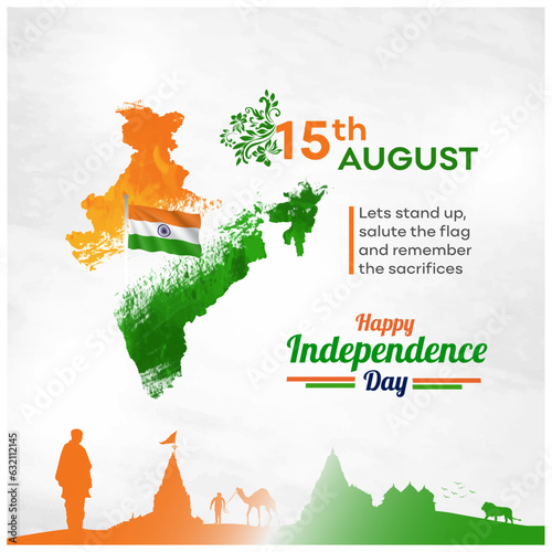 August 15, Independence Day India, Gujarat Famous Silhouettes Vector Design 