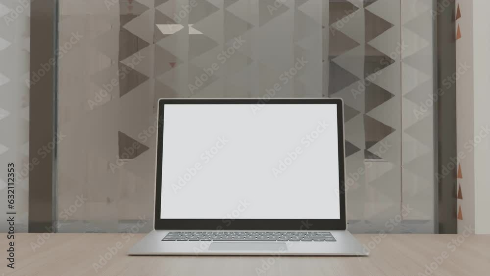 office desk with laptop computer blank empty white greenscreen mockup background for advertising, modern contemporary workspace cubicle, Business software website technology, push in slider movement, office desk with laptop computer blank empty white greenscreen mockup background for advertising, modern contemporary workspace cubicle, Business software website technology, push in slider movement,
