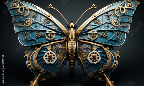 Beautiful mechanical butterfly, steampunk animal, 3d illustration. © Andreas