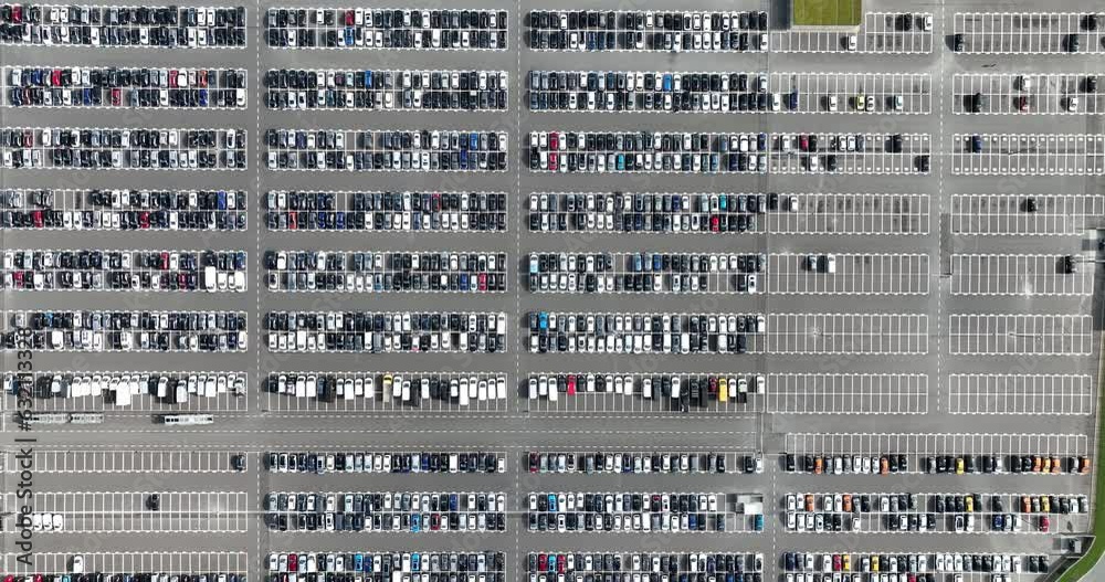 Large car park top down view aerial drone view. Large car park top down view aerial drone view.