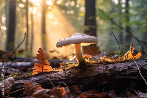 fall morning mushroom closeup in the woods of nationalpark eife photo