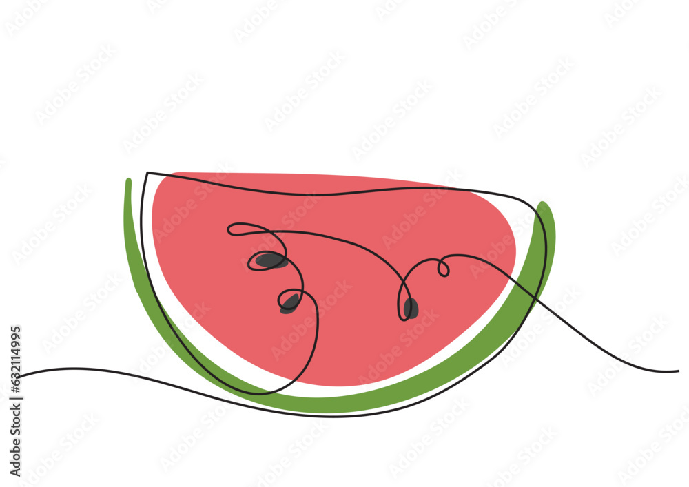 Fototapeta premium Vector color illustration of watermelon slices with pits in one line