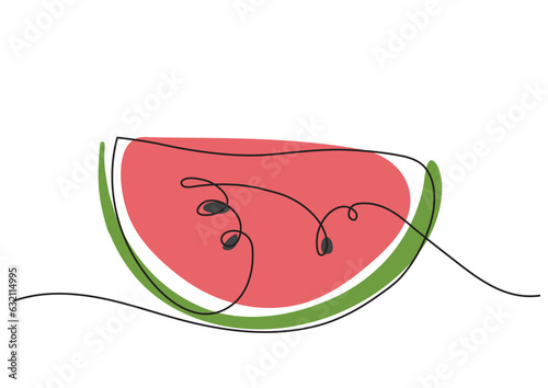 Vector color illustration of watermelon slices with pits in one line