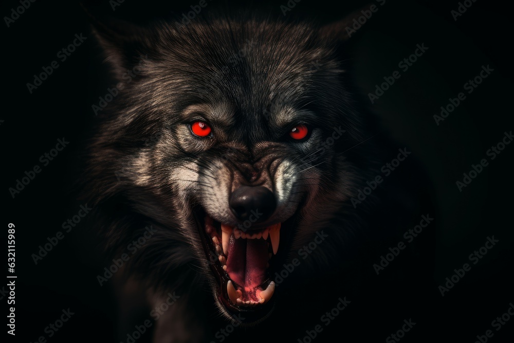 Wolf snarling fangs. Generate Ai