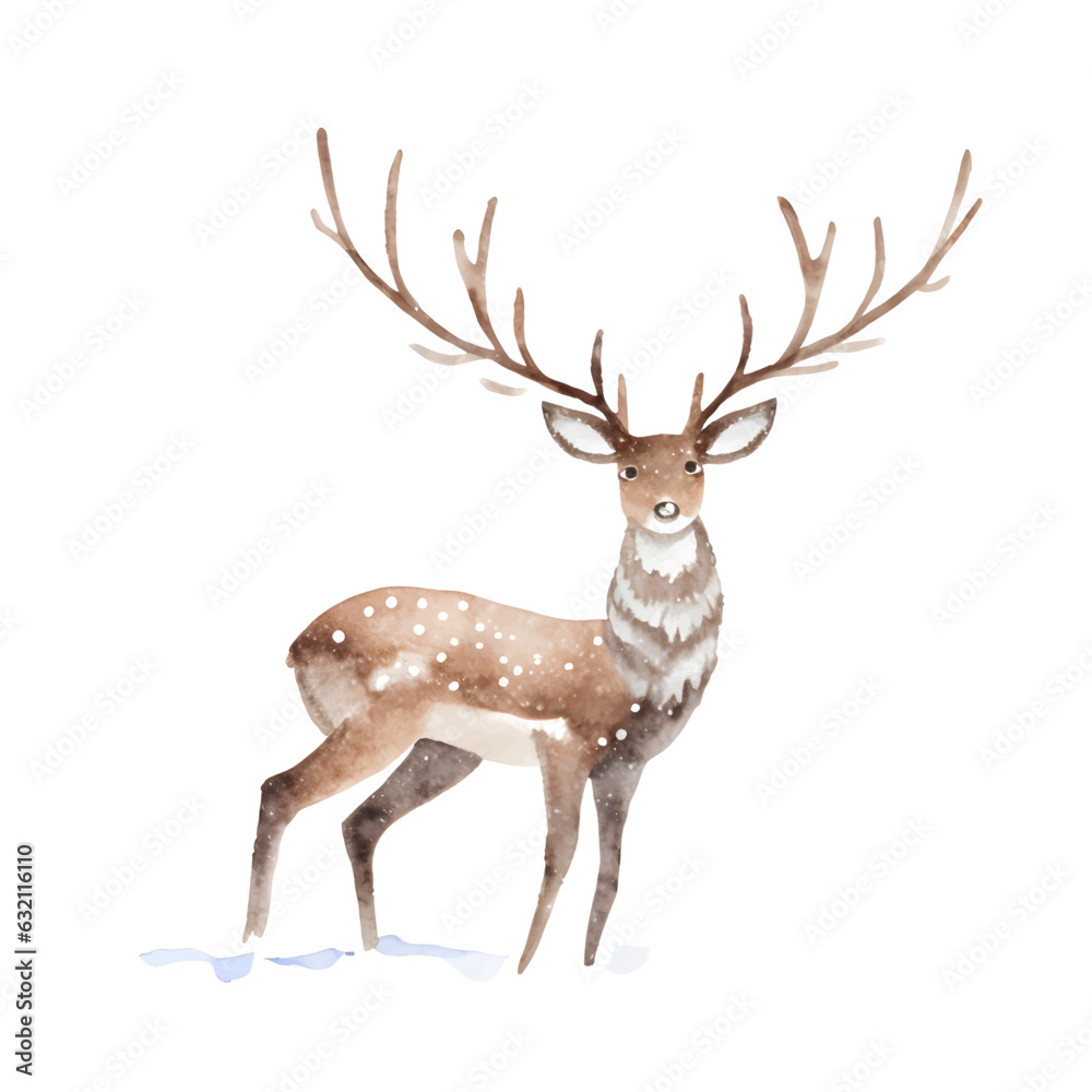 Watercolor cute deer with antler isolated on white, hand drawn vector illustration Watercolor cute deer with antler isolated on white, hand drawn vector illustration