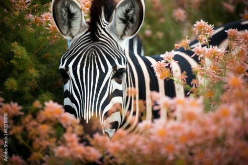 Zebra in flowers. Generate Ai photo