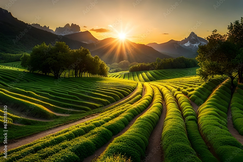 rice field at sunrise